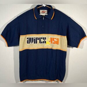 VTG Avirex Varsity USA Sweater Mens XL Navy Knit Pullover Acrylic Quarter Zip